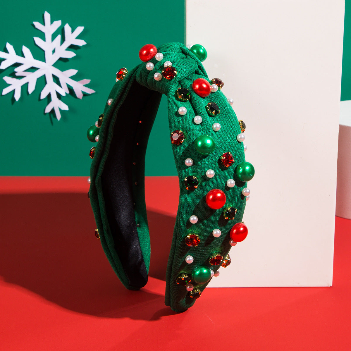 Wholesale Christmas hair band red green plastic flower accessories pearl hair accessories